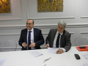 Ceremonial meeting of Mr Patrick Letheux (from right) – the General Director of BatiPlus and Mr Fadi Richane managing BatiPlus Polska in Poland.